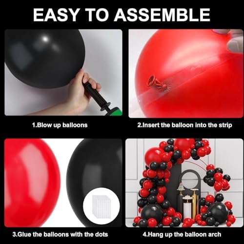 Red Black Balloons Garland Arch Kit 134pcs for Parties