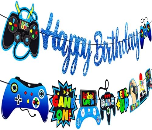 Glitter Blue Game Party Banners for Birthday Celebrations
