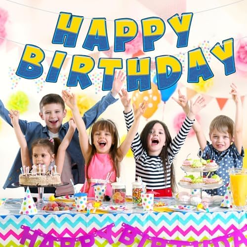 Funrous Birthday Banner Yellow Blue Happy Party Decor