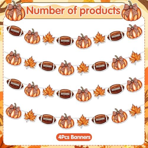Fall Football Party Decorations 4PCS Pre-Strung Banners