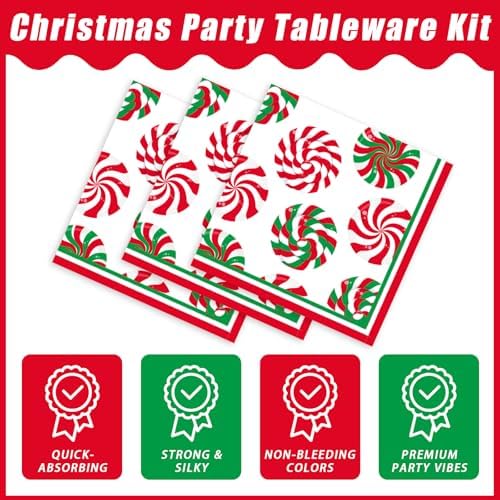200Pcs Christmas Peppermint Party Plates Napkins Set