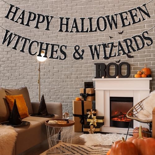 Happy Halloween Banner Witches Wizards Decor