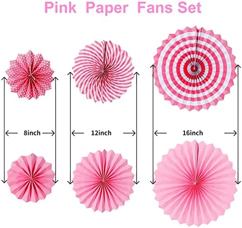 LRCXL 12PCS Party Hanging Paper Fans Set Pink