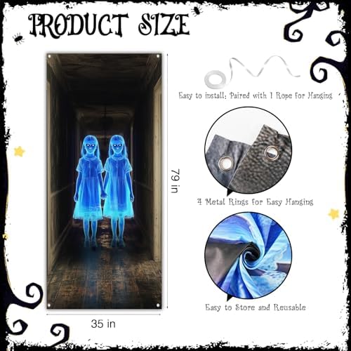 Halloween Door Cover with Rope - Scary Twins 35x78 Inches