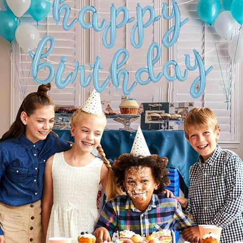 TONIFUL Light Blue Happy Birthday Balloons Banner