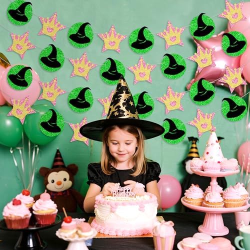 4 Pcs Pink Green Witch Princess Garland Banner
