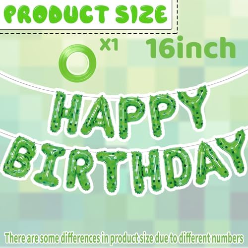 Green Happy Birthday Miner Theme Balloon Banner 16 Inches