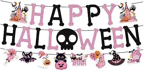KUNGOON Halloween Happy Birthday Pink Black Banner
