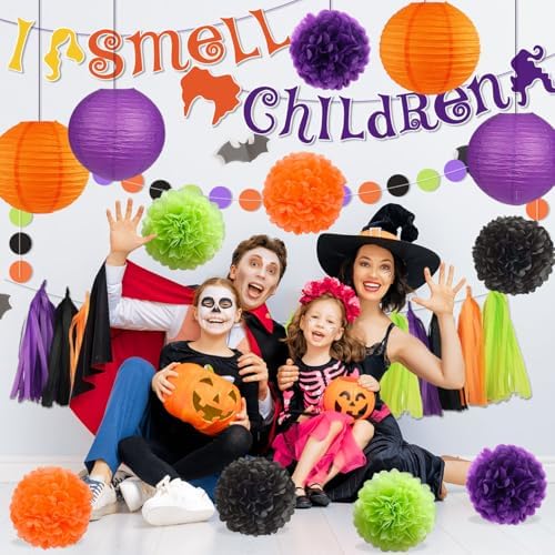 Hocus Pocus Halloween Decor Banner with Pompoms and Tassels