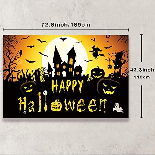 Happy Halloween Banner - Witch Pumpkin Bats Indoor Decor