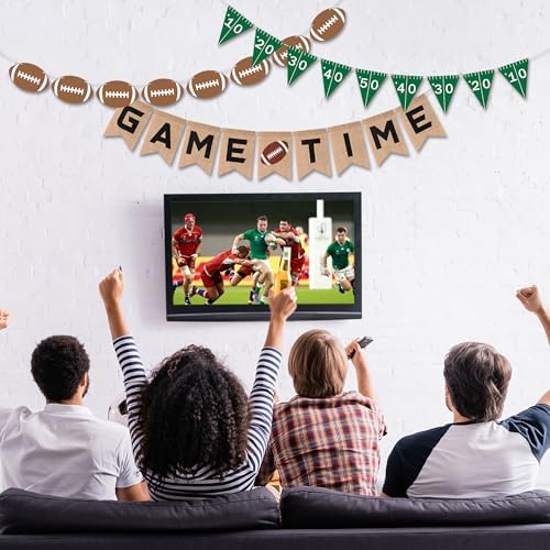 Football Burlap Felt Banners 3pcs Game Time Yard Line Decoration