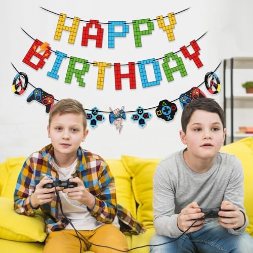 Game Themed Birthday Banner for Kids Gaming Party Decor