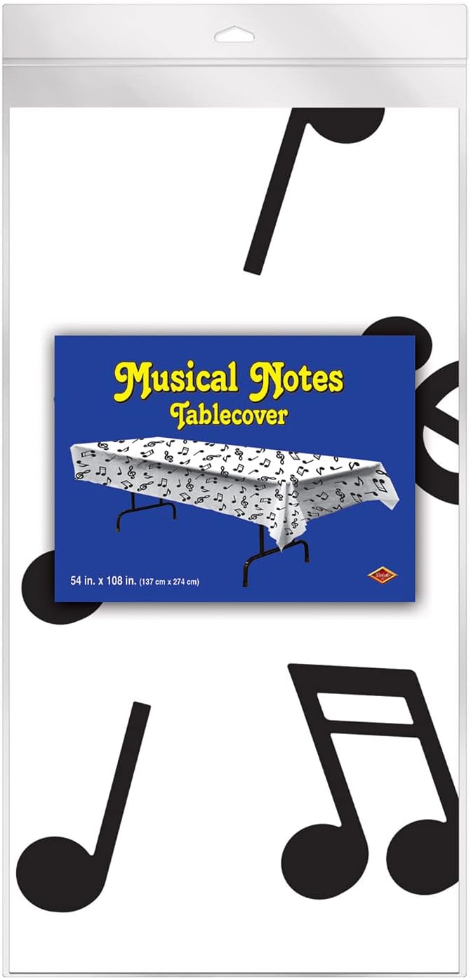 Beistle Musical Notes Tablecover White Black 50s Rock and Roll