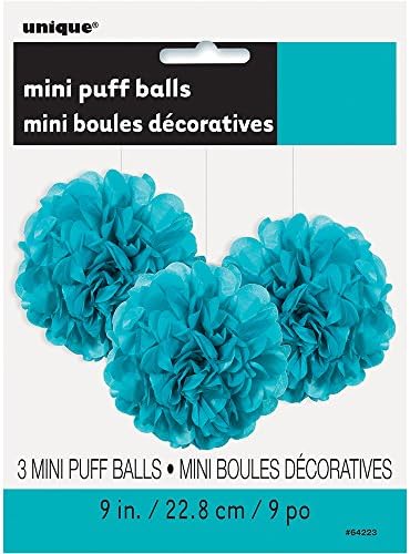Caribbean Teal Mini Puff Tissue Decorations 3 Ct
