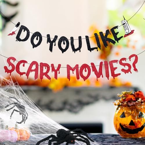 Halloween Banner with Glittery Scary Movies Design