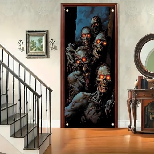 Starlit patio Halloween door cover 71x35 inches