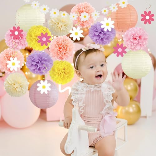Boho Daisy Party Decorations Kit 11pcs Pom Poms