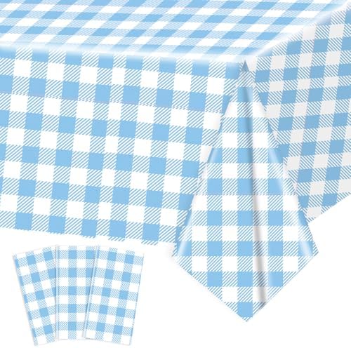 3 Pcs Light Blue Checkered Tablecloth for Outdoor Picnic and Party