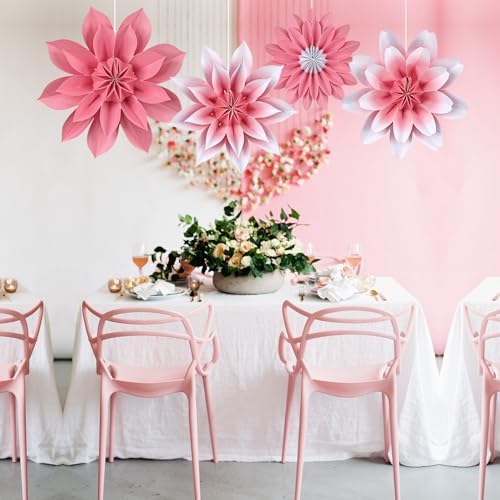 ADLKGG Pink Paper Flower Fan Wall Decor Set of 4