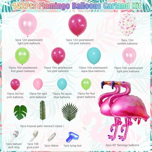 142Pcs Tropical Flamingo Balloons Garland Arch Kit