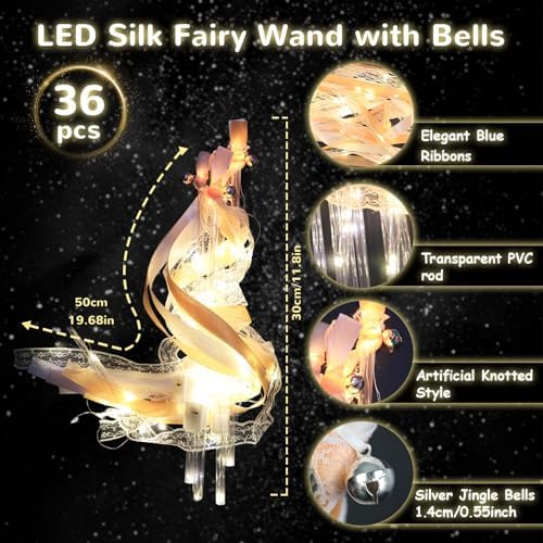 36PCS LED Light Up Wands with Bells and Ribbons for Parties