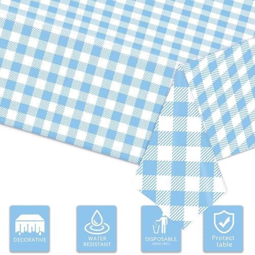 3 Pcs Light Blue Checkered Tablecloth for Outdoor Picnic and Party