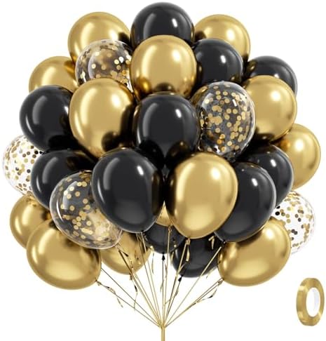 Black and Gold Balloons 60pcs for Birthday Party Decorations