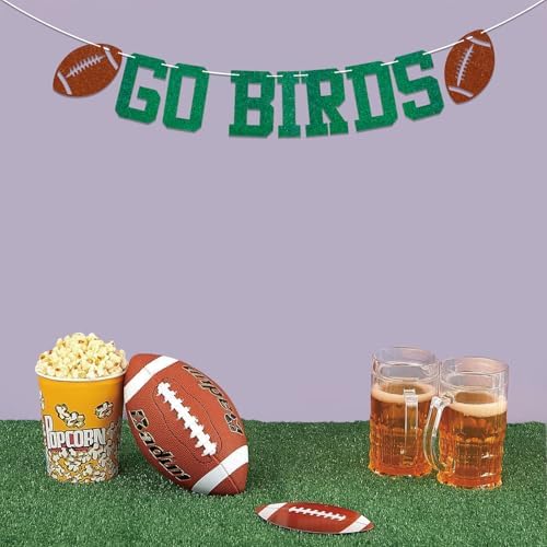 Go Birds Banner - Green Glitter Football Game Decor