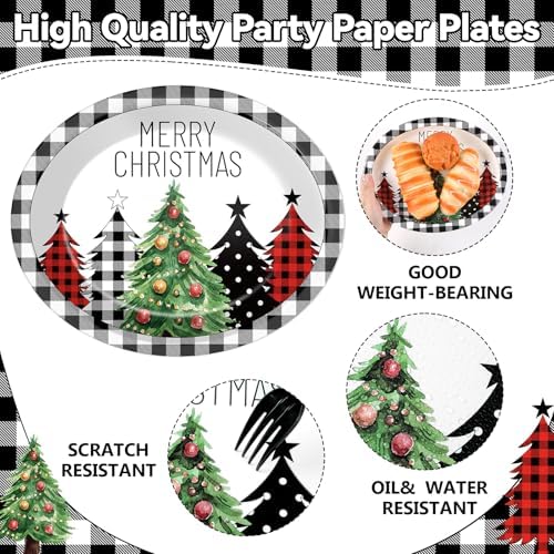 50Pcs Christmas Paper Oval Plates with Napkins