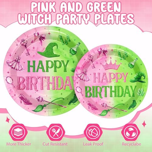 24 Piece Pink Green Witch Party Tableware Set