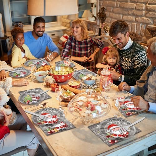 96 Piece Christmas Party Plates with Santa Decor
