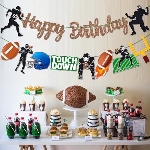 Glitter Brown Football Happy Birthday Banners for Party Decorations