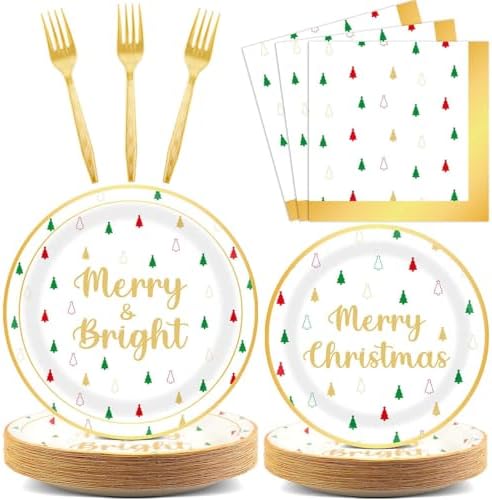 100 Pcs Christmas Party Plates Napkins Decor
