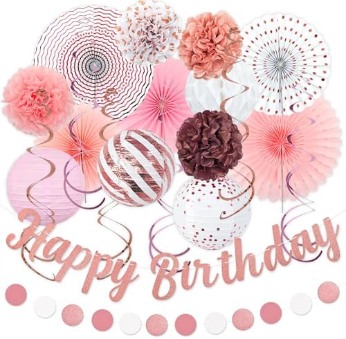 Pink White Rose Gold Birthday Party Decorations 21pcs
