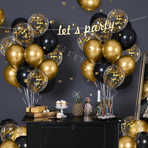 Black and Gold Balloons 60pcs for Birthday Party Decorations