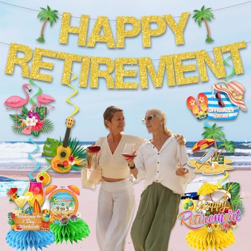 Hawaiian Retirement Party Decorations with Banners and Centerpieces
