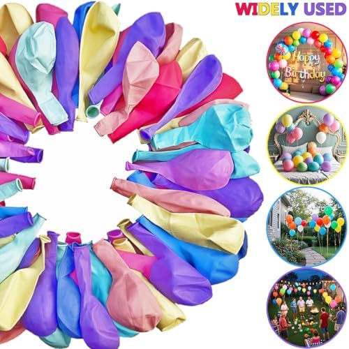 Thickened 12 Inch Birthday Balloons 100Pcs with Pump and Ribbon