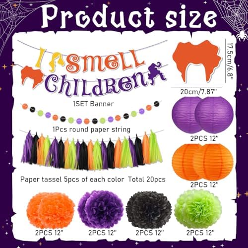 Hocus Pocus Halloween Decor Banner with Pompoms and Tassels