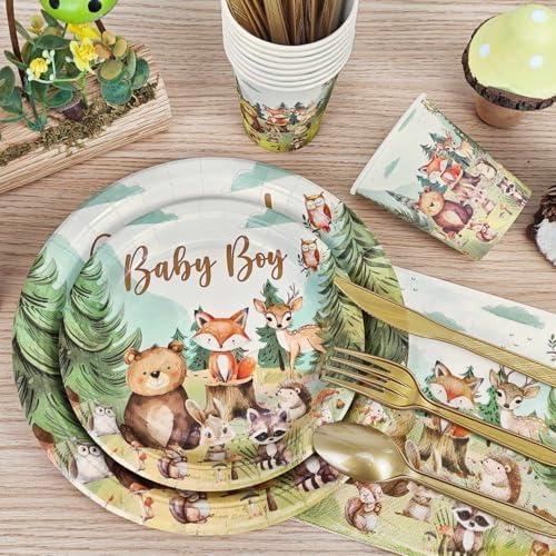 Woodland Baby Shower Plate Set 175 Pcs for 25 Guests