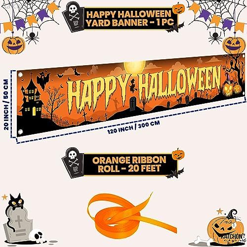 Katchon Happy Halloween Banners 120x20 Inch Outdoor