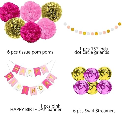 Hot Pink and Gold Birthday Decorations Set