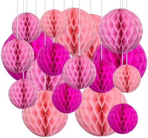 18 Pack Tissue Paper Honeycomb Balls in Pink