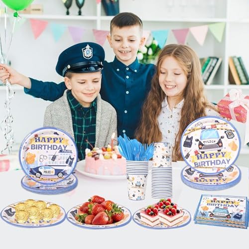 Police Birthday Tableware Set for Kids Blue and White Party Supplies