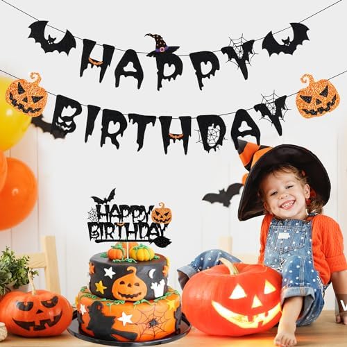 Halloween Happy Birthday Banner with Witch Design