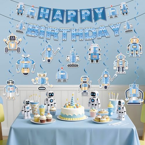 Robot Birthday Banner Decorations for Kids