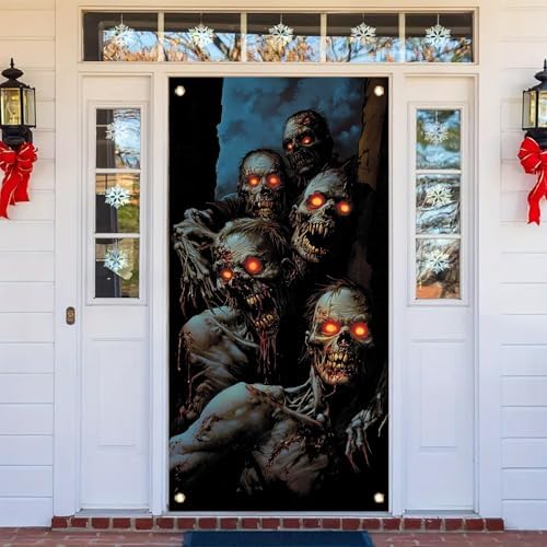 Starlit patio Halloween door cover 71x35 inches