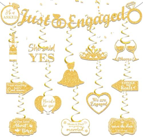 White Gold Engagement Party Decorations Banner with Hanging Swirls