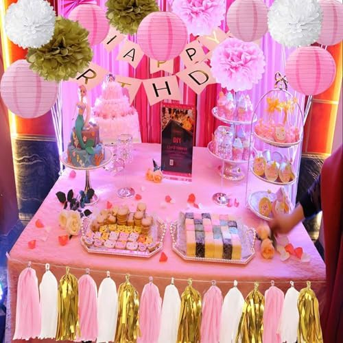 Pink Gold and White Party Decorations Set 28PCS