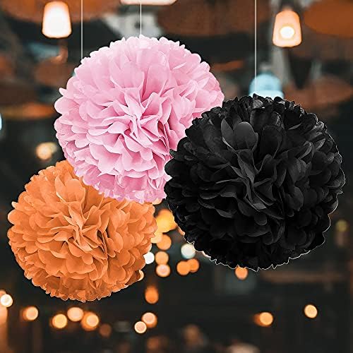 WIRESTER 10 Pcs Black 15 Inch Tissue Paper Flower Pom Poms