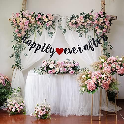 Happily Ever After Banner Black Glitter Wedding Bachelorette Decor